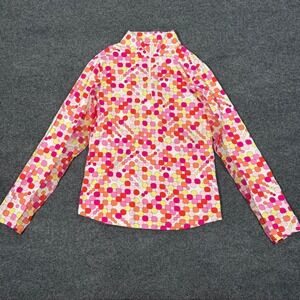 IBKUL Womens Small Pink Orange Polka Dot Mock Neck Quarter Zip Sun Shirt Mesh